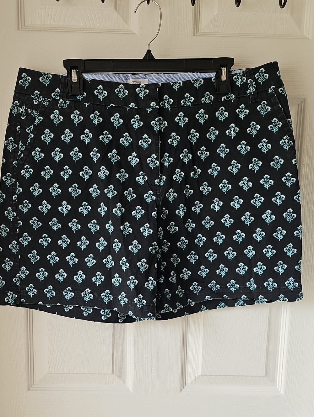 crown & ivy Black Shorts with Aqua Floral Print